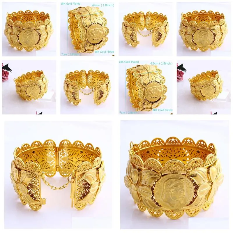 70mm ethiopian coin fashion big wide bangle carve 22k thai baht solid gold gf dubai copper jewelry eritrea bracelet accessories
