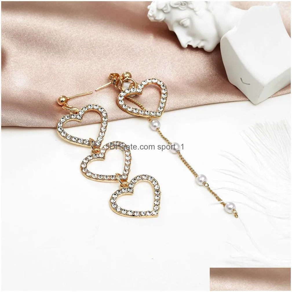 korean asymmetry heart long drop earrings for women crystal big asymmetrical geometric dangling earring 2019 wedding jewelry