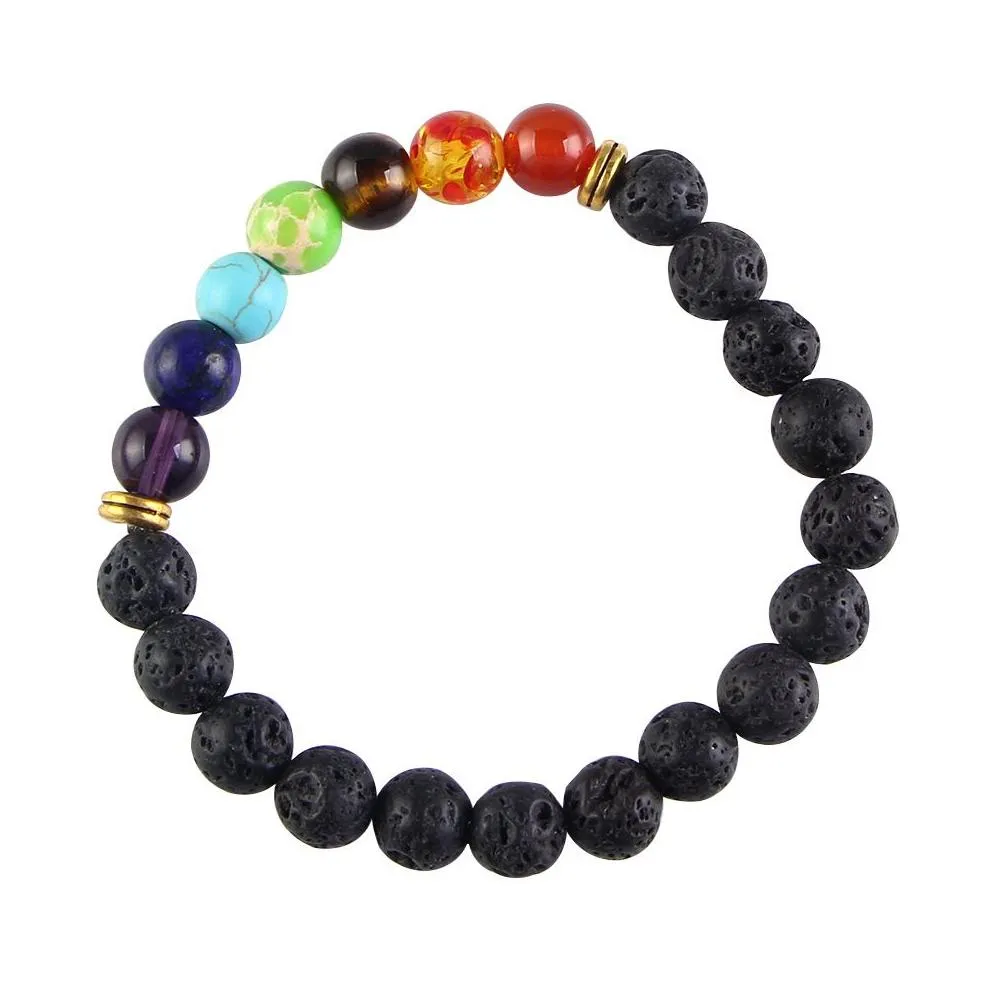 1 pcs fashion style 7 chakra healing beaded bracelet natural lava stone diffuser bracelet jewelry