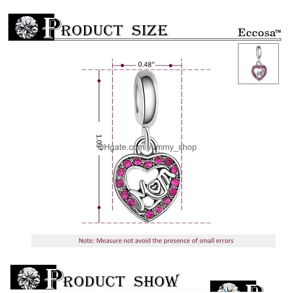mothers day jewelry crystal rhinestone mom beads charm silver big hole loose spacer craft bead pendant fit bracelet for jewelry