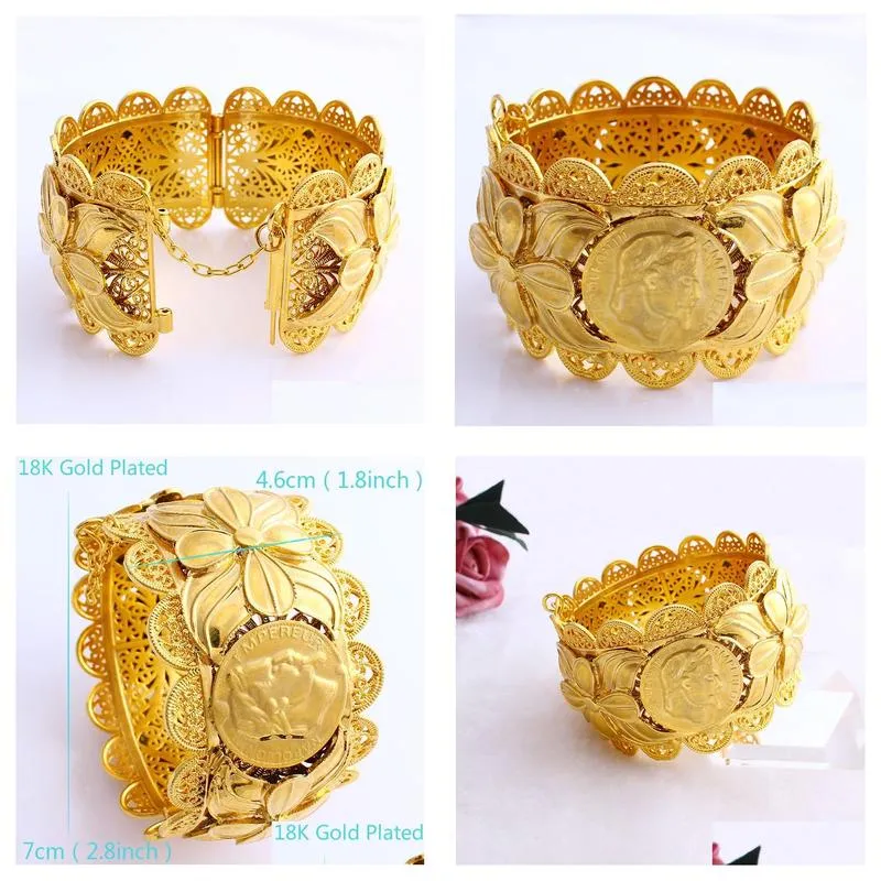 70mm ethiopian coin fashion big wide bangle carve 22k thai baht solid gold gf dubai copper jewelry eritrea bracelet accessories