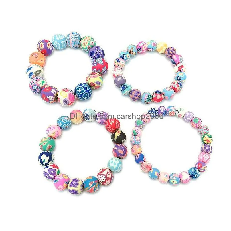  fimo printing beaded chains bracelets for women 8-14 mm flower soft pottery beads wrap bangle fashion handmade diy jewelry