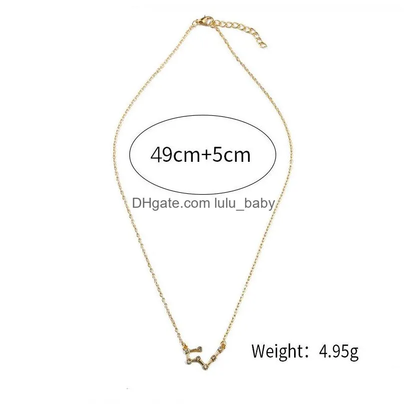 korean 12 zodiac sign necklaces bling cubic zirconia cz fake diamonds constellation pendant gold silver chains for women jewelry gift