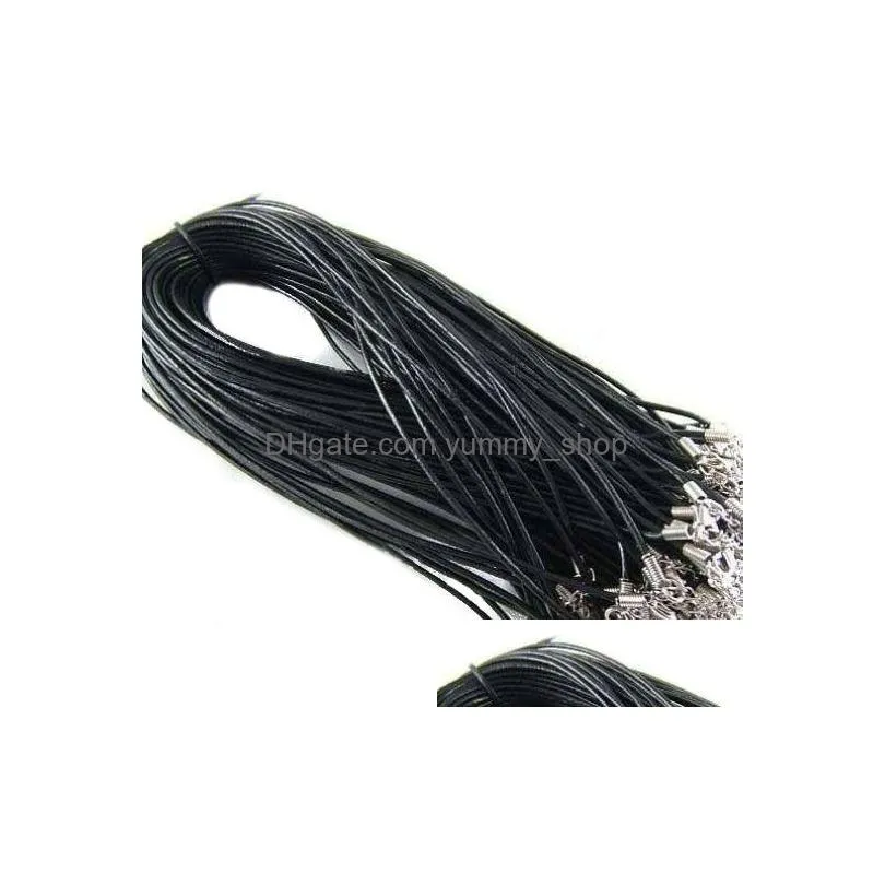 100pcs lot black leather snake necklace beading cord string rope wire 45cm diy jewelry extender chain with lobster clasp components