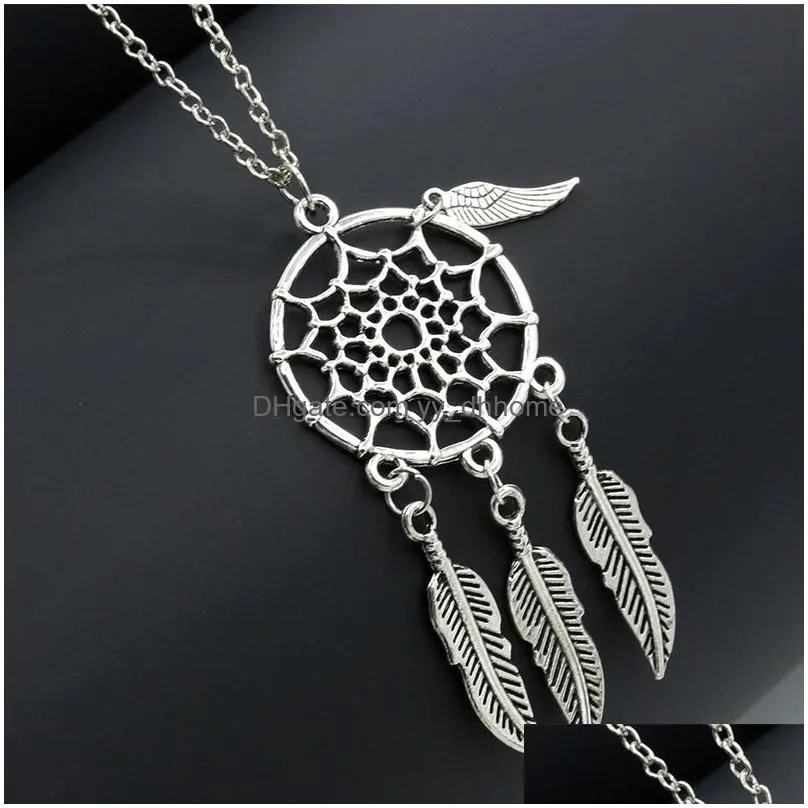  dream catchers choker necklaces vintage silver wings feather leaf turquoise pendant adjustable necklace for women s fashion