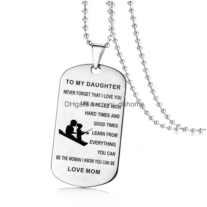 stainless steel to my son to my daughter necklaces for boys girls inspirational letter dog tag pendant beads chains dad mom jewelry