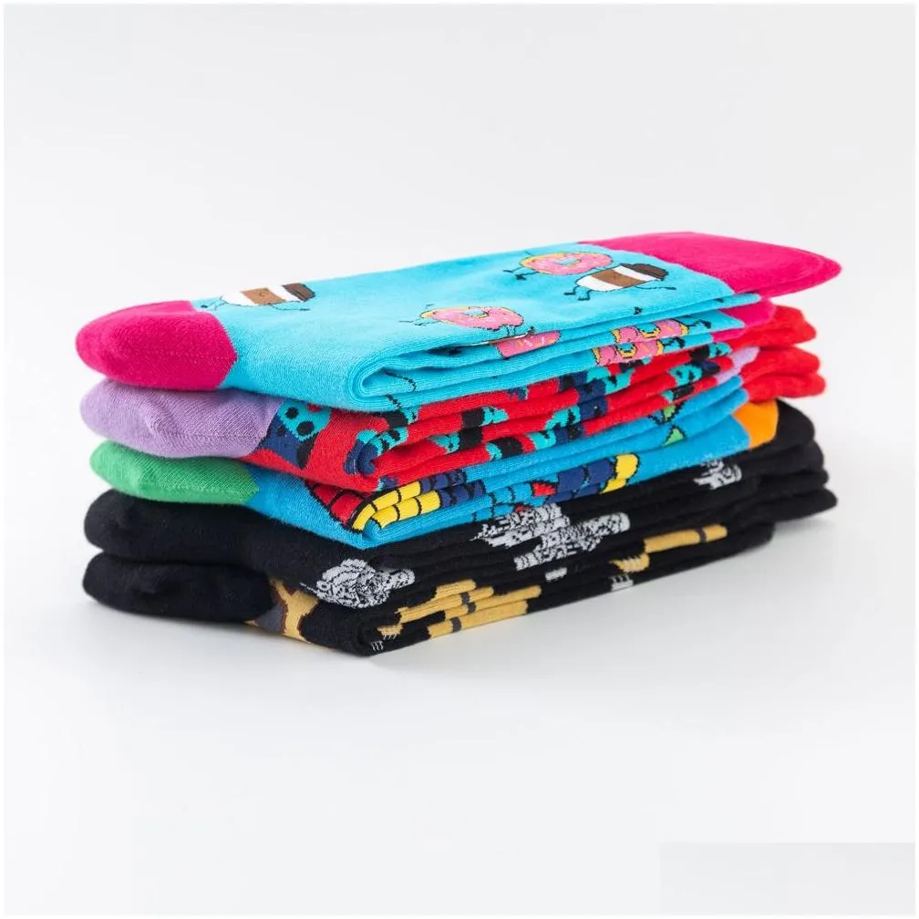 fashion cheese guitar magic cube pattern novelty crew wedding socks mens funny creative casual cotton colorful socks for male