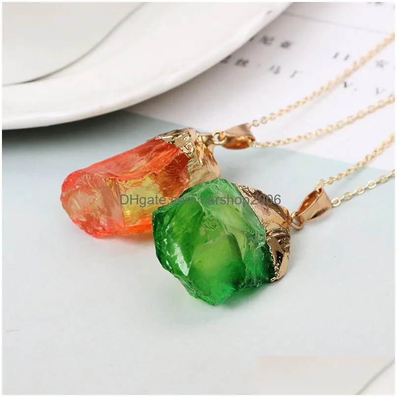 luxury quartz natural stone necklaces irregular crystal druzy healing gemstone pendant gold chain necklace for women s jewelry