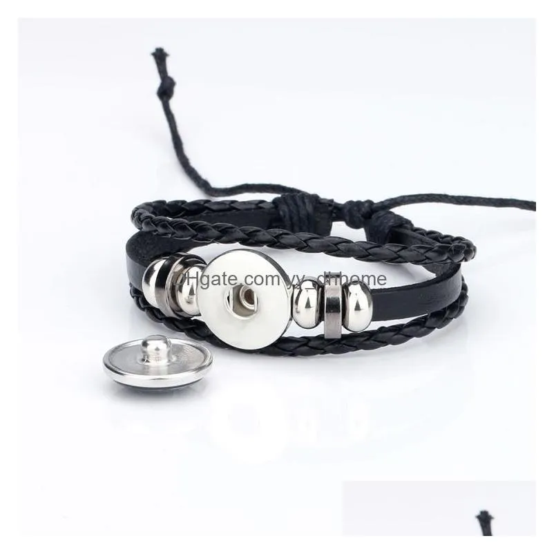 6 styles zodiac sign leather bracelets 18mm ginger snap buttons 12 horoscope charm adjustable bangle for women men fashion jewelry