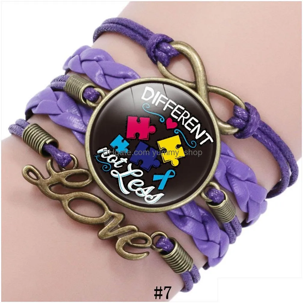 autism awareness mom care children bracelets for kid boys girls glass letter charm braided leather rope bangle fashion inspirational