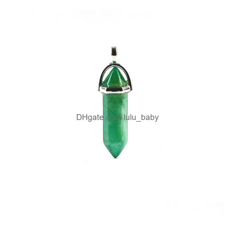 50 colors natural crystal quartz healing point pendant gemstone hexagon shape chakra stone charm without chain necklace jewelry in