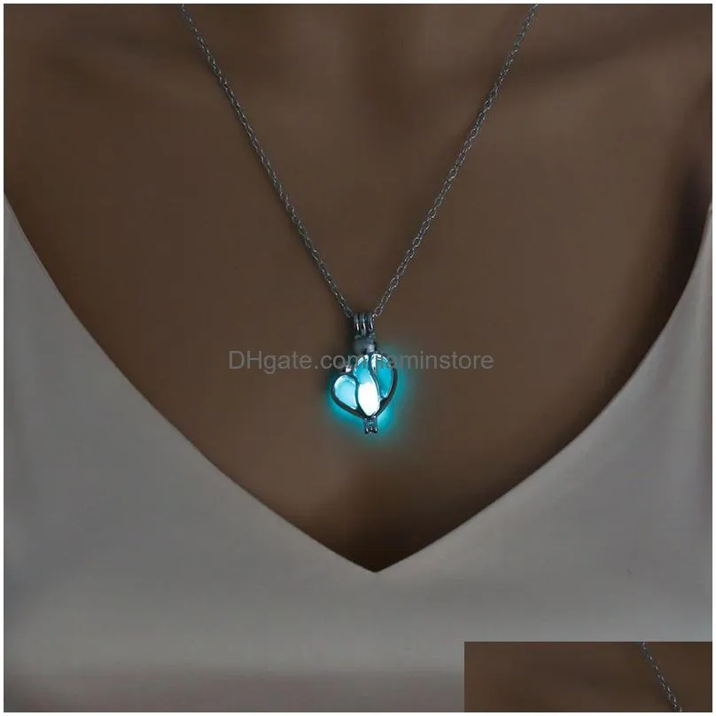 new luminous mother and child pendant necklace glow in the dark open cage locket charm chains for women fashion mothers day jewelry