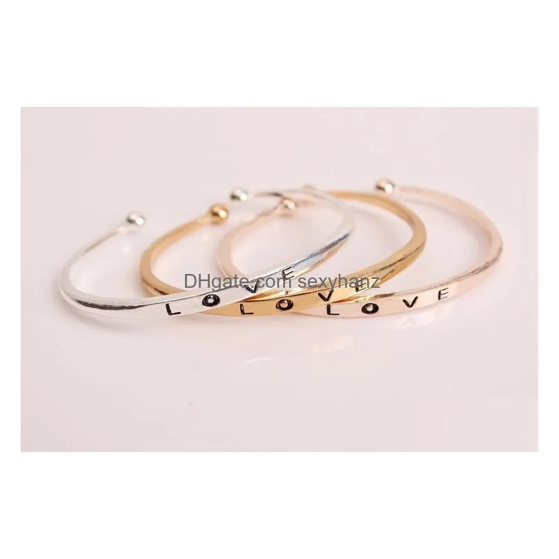 2017 fashion texture female minimalist love letter cuff bangles bracelets for women gold silver rose gold 3 colors valentines day