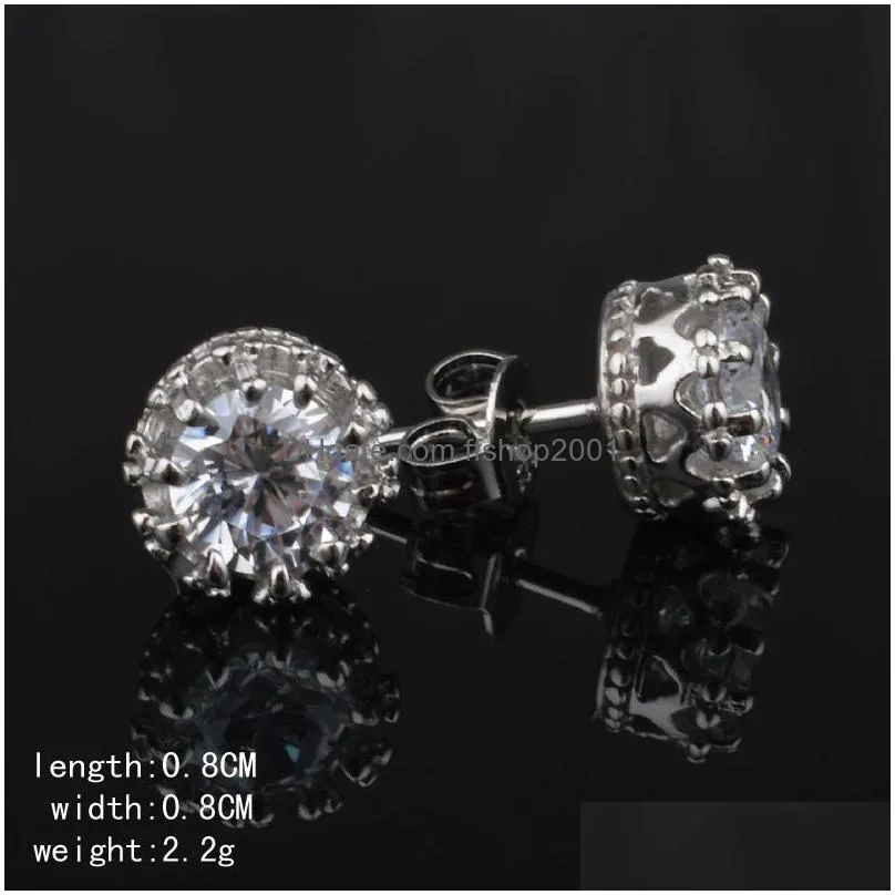 2017 korean cubic zirconia earrings silver cz crystal diamonds crown wedding ear stud for women ladies fashion jewelry small lots