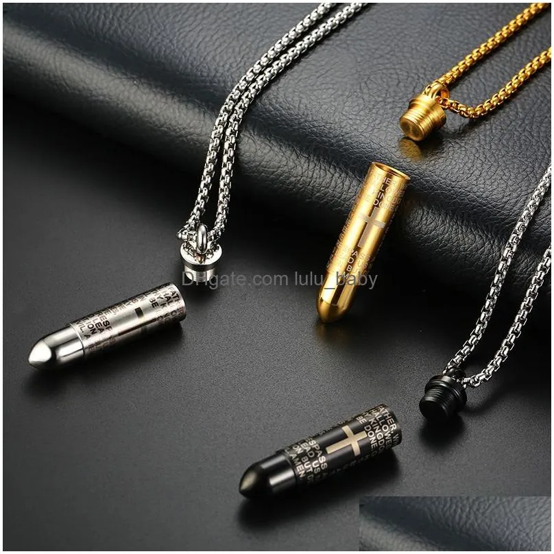 316l stainless steel open bullet pendant necklaces mens cross scripture locket charm gold chains for women hip hop jewelry