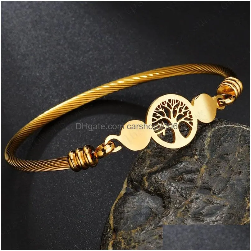 stainless steel tree of life charm bracelets for women gold silver rose gold bangle fashion jewelry gift