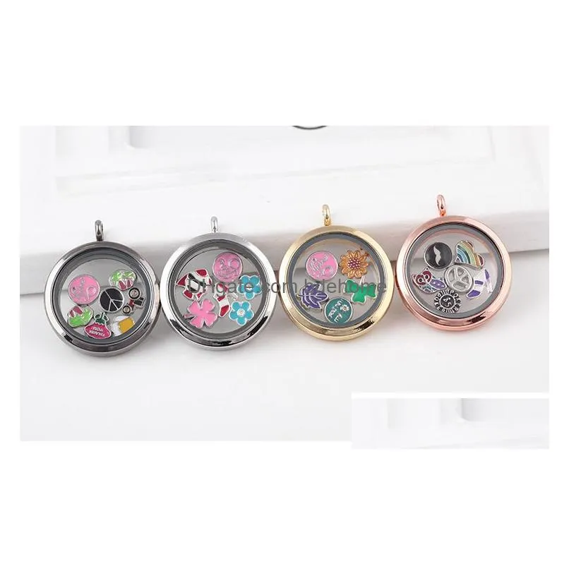 4 colors opening living magnetic locket pendant 30mm circle glass floating lockets charms for fashion jewelry bracelets necklaces