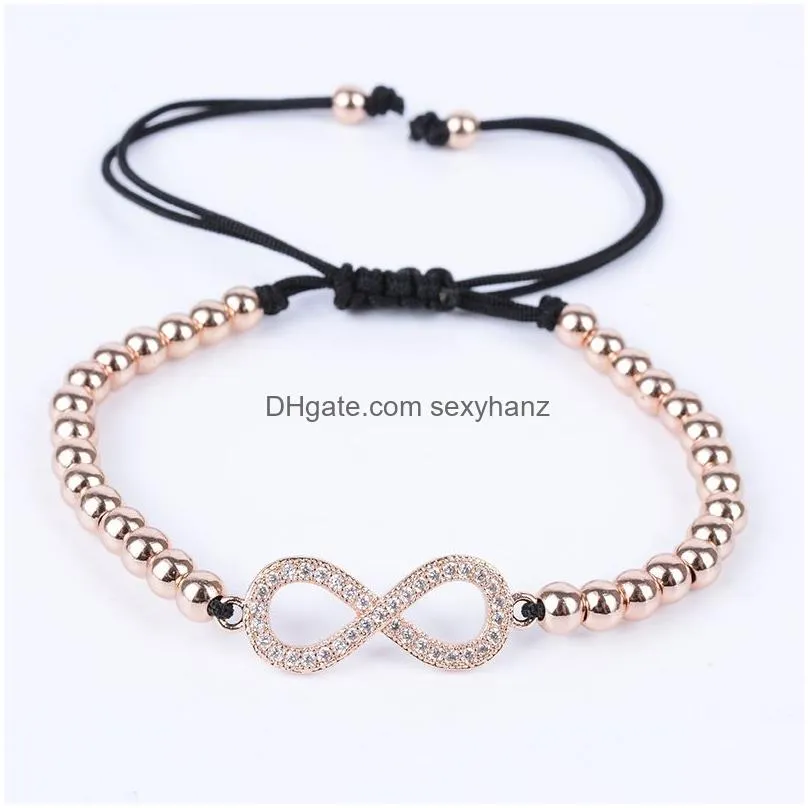 luxury mosaic cz infinity charm bracelets women copper beads chain black rope adjustable bangle for mens fashion jewelry gift