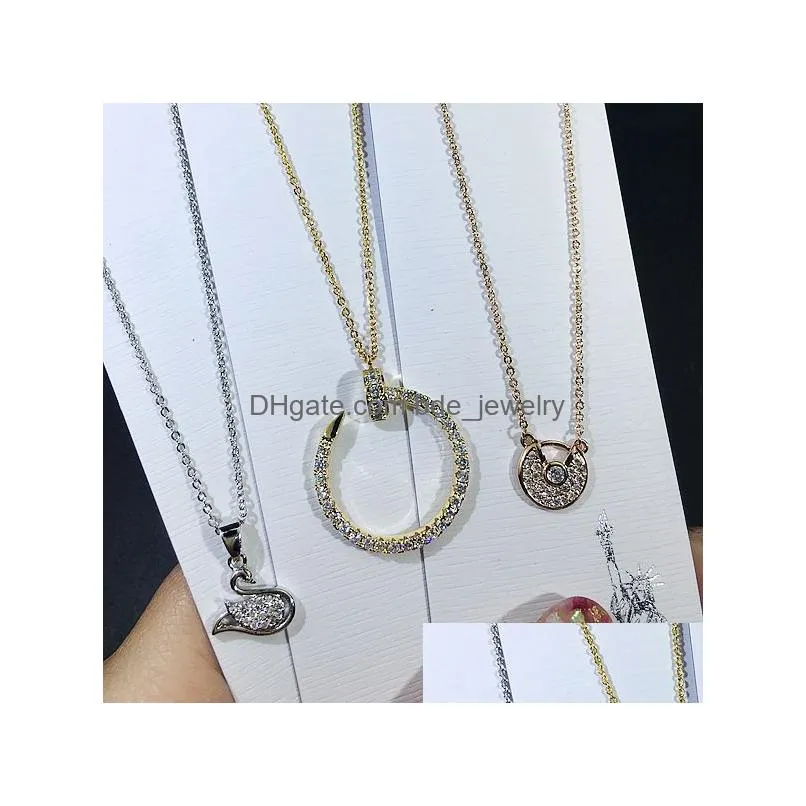 mixed style korean luxury cubic zirconia cz pendant necklaces crystal diamond charm silver plated choker chain for women jewelry in