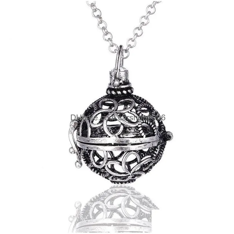  diffuser  oil cage pendant necklaces with cotton ball black lava rock stone hollow lockets chains for women fashion