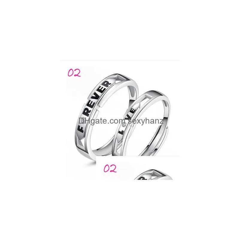 16 styles 925 sterling silver couple rings with rhinestone opening adjustable romance lovers rings for women and men fashion jewelry