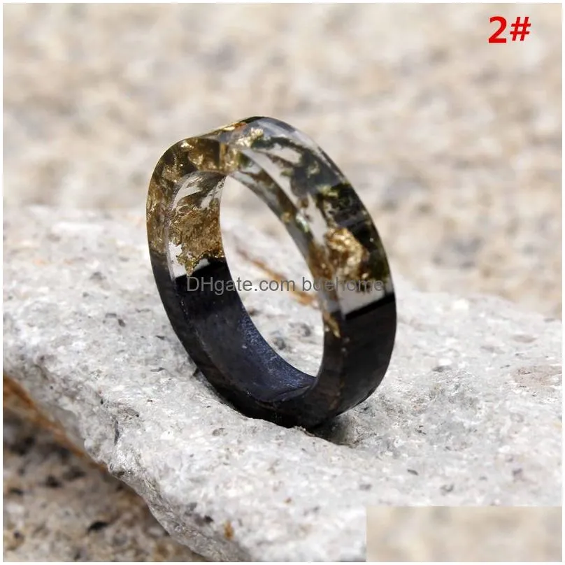 new handmade wood resin rings gold foil flowers plants inside rings for women men fashion diy jewelry gift