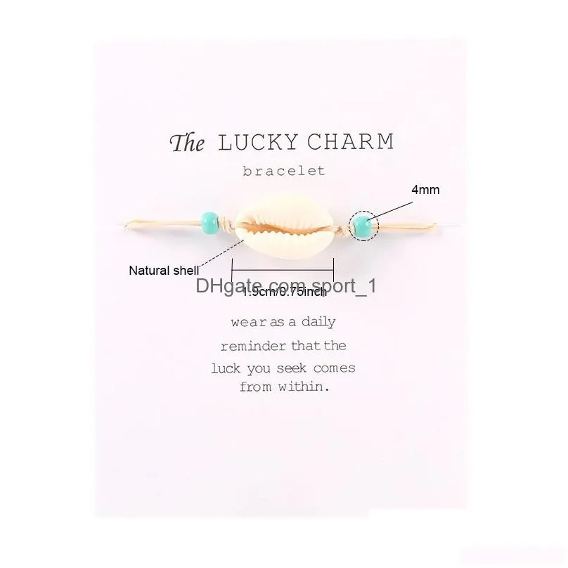  natural shell bracelet with lucky card beach seashell charm colorful string rope chains adjustable bangle for women men fashion