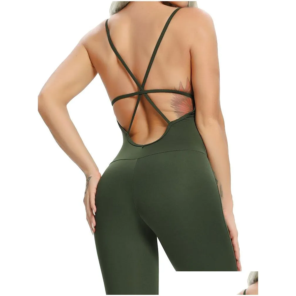 women jumpsuit fitness crisscross backless bodysuits female gym athletic active sport sportswear siamese girl sexy 220705