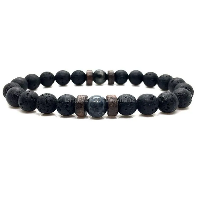 8mm black lava rock beaded bracelets mens wood beads charms natural stone bangle for women fashion craft jewelry