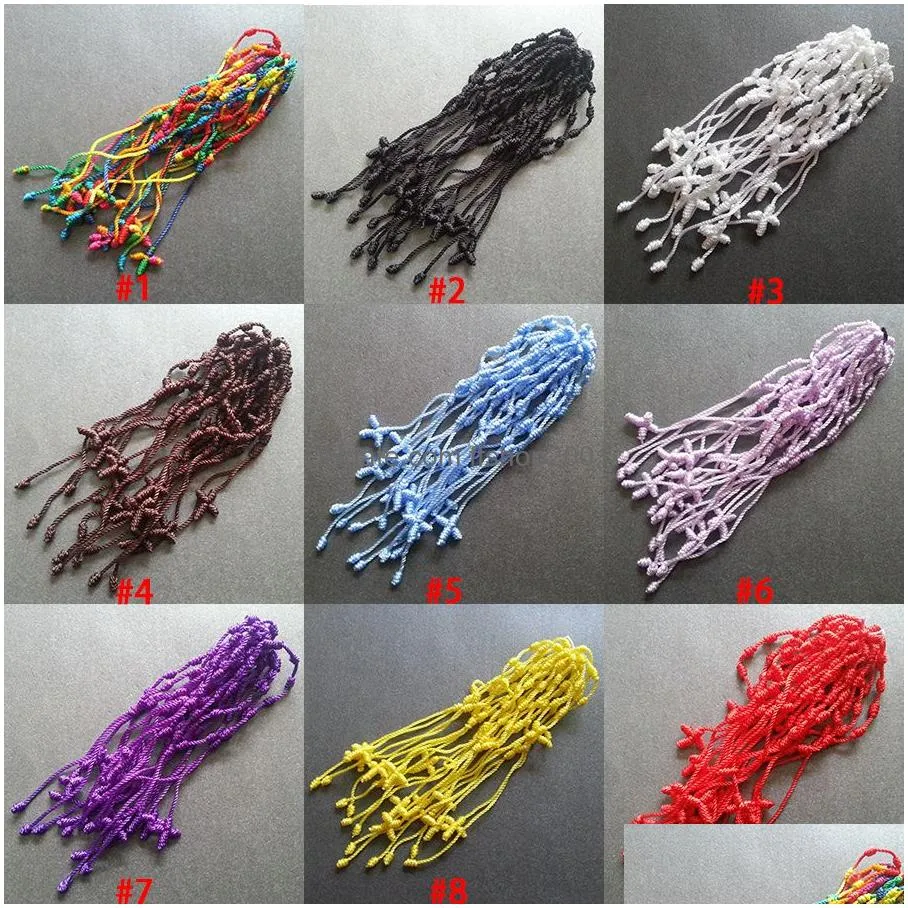 12pcs/lot rainbow colors handmade cross rosary bracelets for women men braided string rope chains bangle fashion simple diy jewelry