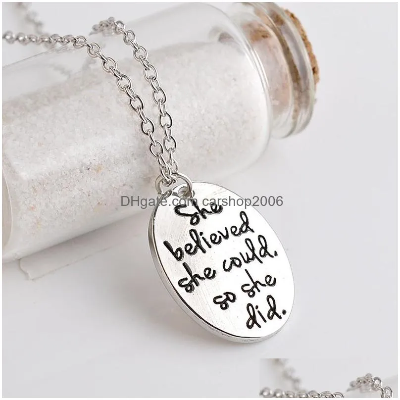 she believed she could so she did inspirational necklace men swallow letter word charms pendant necklace for women friends