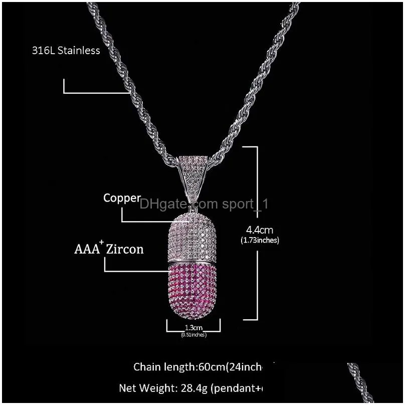 hip hop colorful iced out open pill shape pendant bling cz cubic zirconia necklace for women men hiphop jewelry