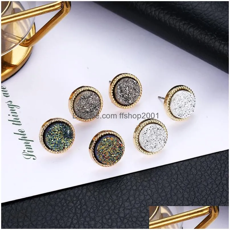  resin druzy stud earrings for women simple circle stone gold earring female fashion jewelry gift in bulk
