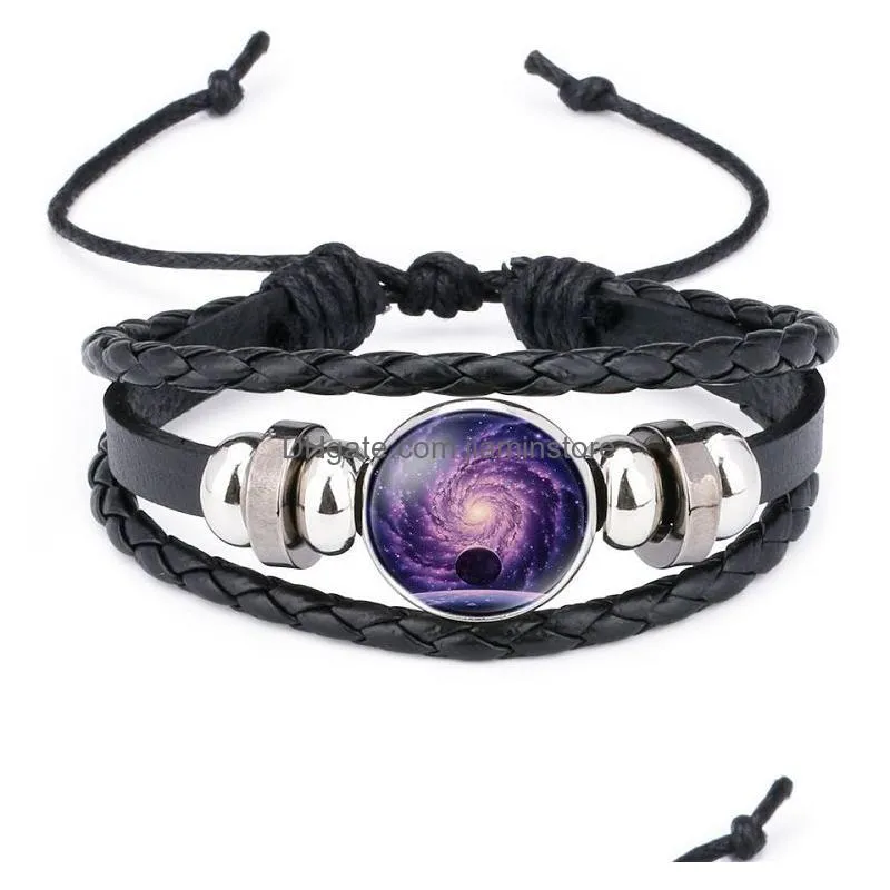 space galaxy nebula bracelets for women men gem star moon universe starry glass cabochon charm woven leather bangle jewelry gift