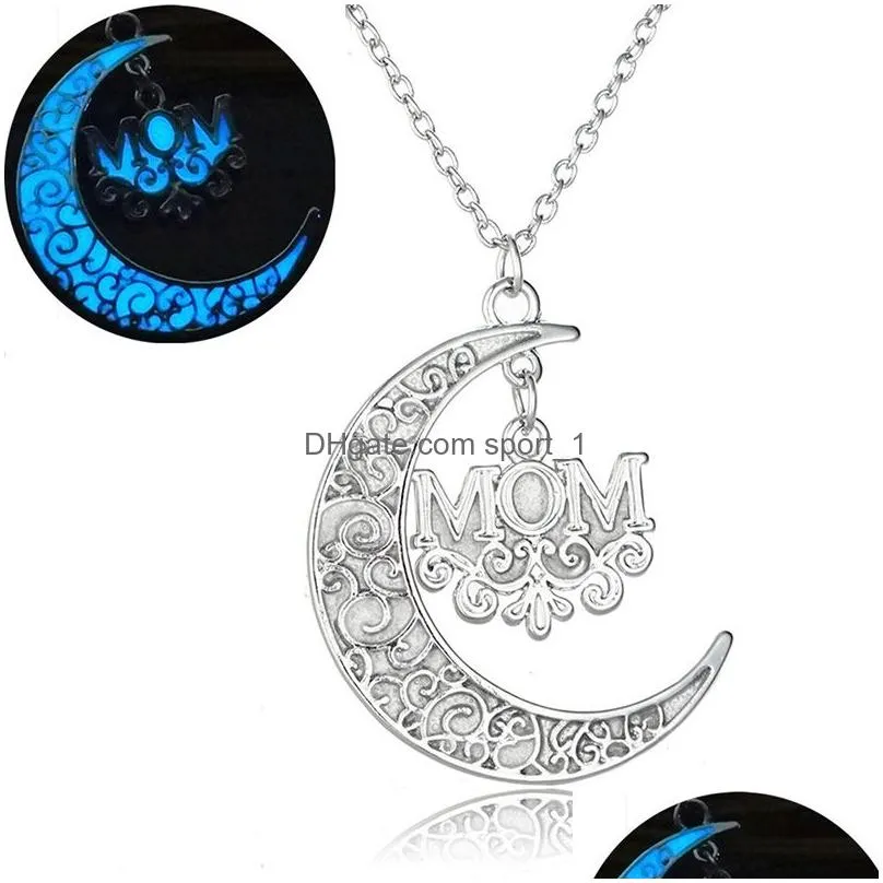 fashion glowing in the dark moon necklaces for women hollow tree of life heart mom letter luminous pendant chains designer jewelry