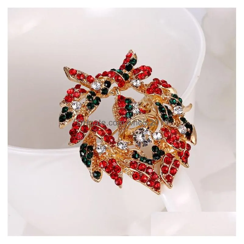 fashion christmas jewelry women brooches luxury crystal rhinestone small bell garland brooches pin for christmas gift wholesale in