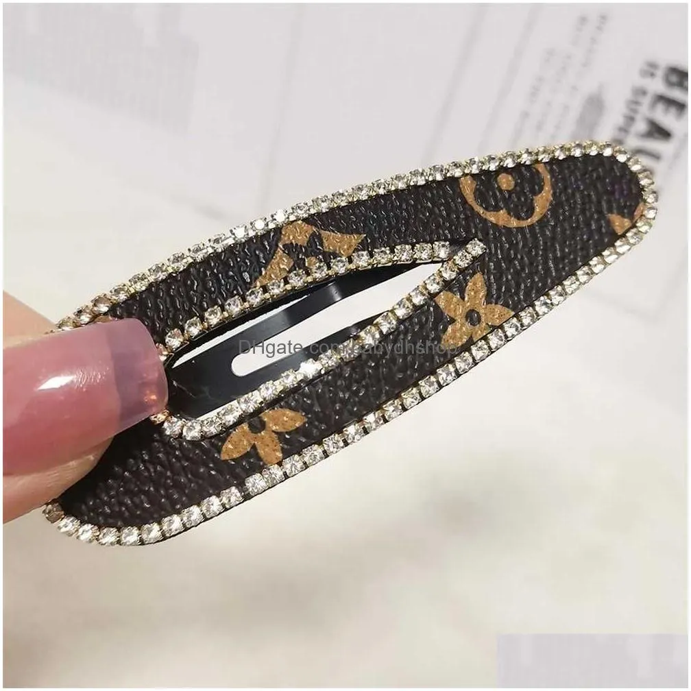 2022 fashion leather hairpin vintage retro bb clip barette claw rhinestone diamond headdress hair pin clips clamps hair wrap party beach clasp mothers day