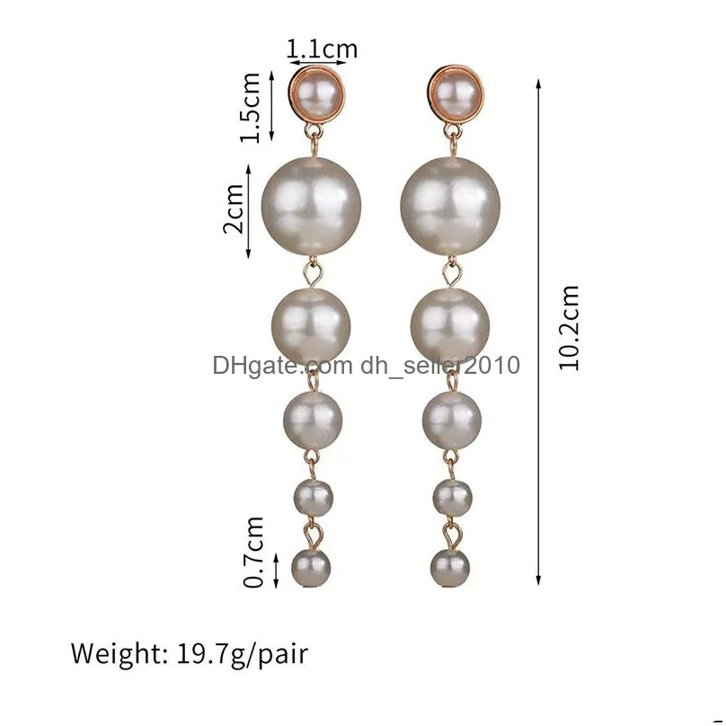 new trendy elegant tassel big simulated pearl long earrings pearls string statement crystal dangle earrings for women wedding jewelry