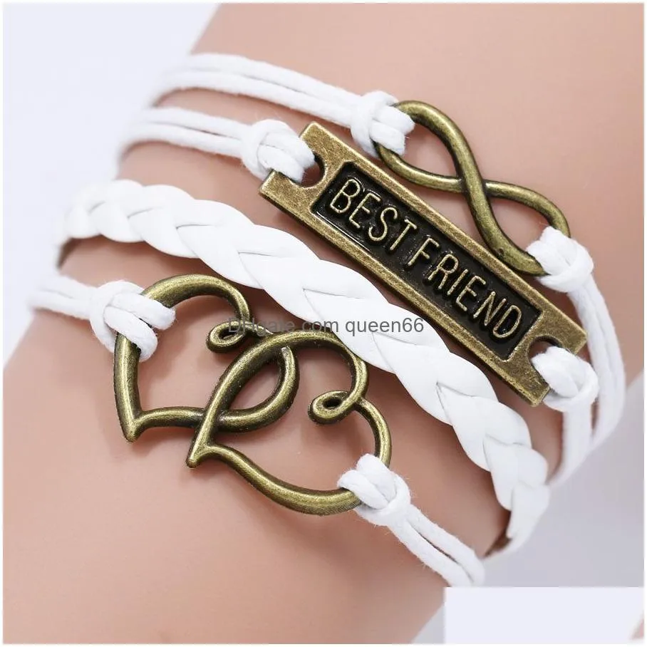 best friend bff bracelets for women men vintage love heart infinity braided leather rope wrap bangle fashion friendship jewelry gift