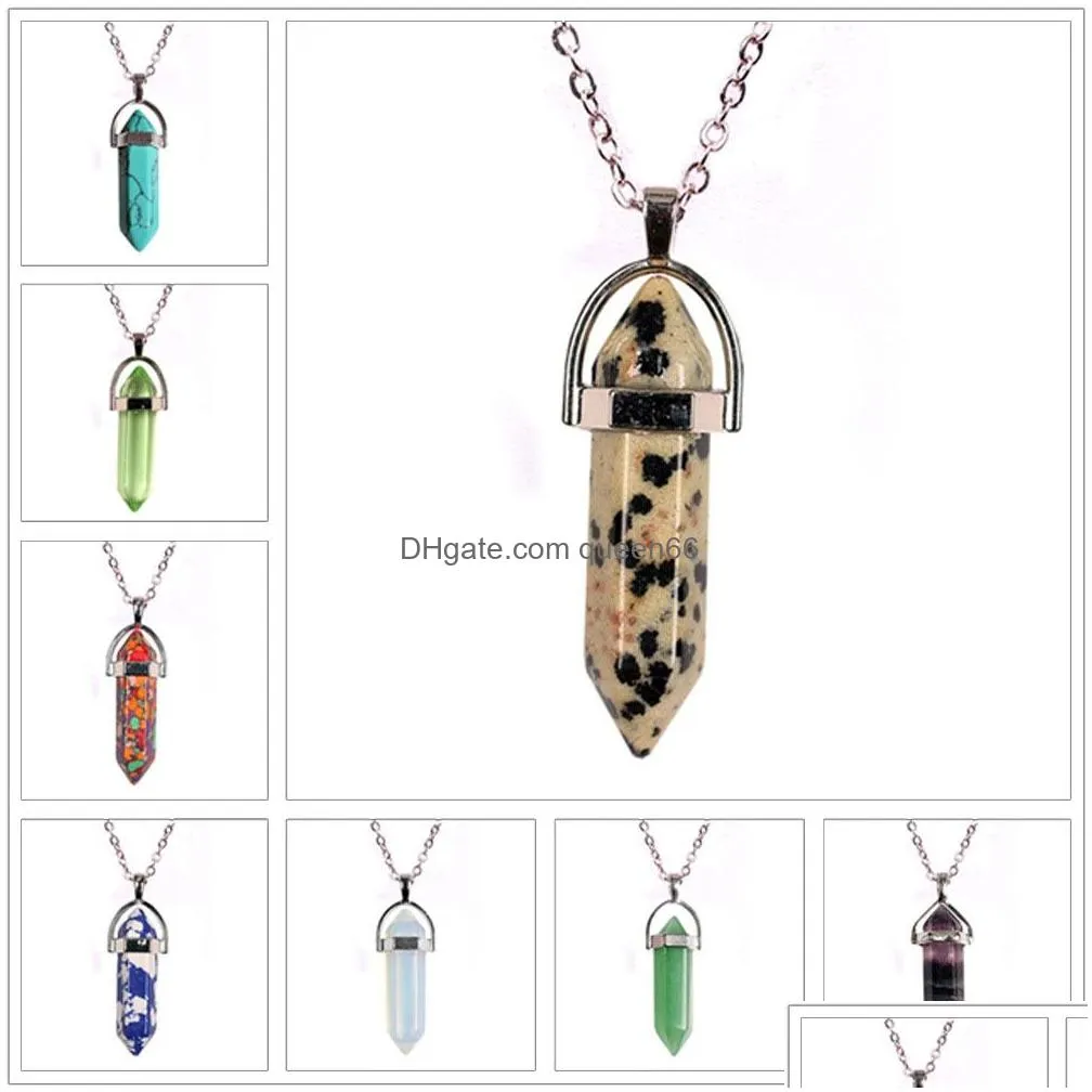 new bullet hexagonal prism pendant necklaces for women men healing crystal quartz point natural stone charm fashion diy jewelry