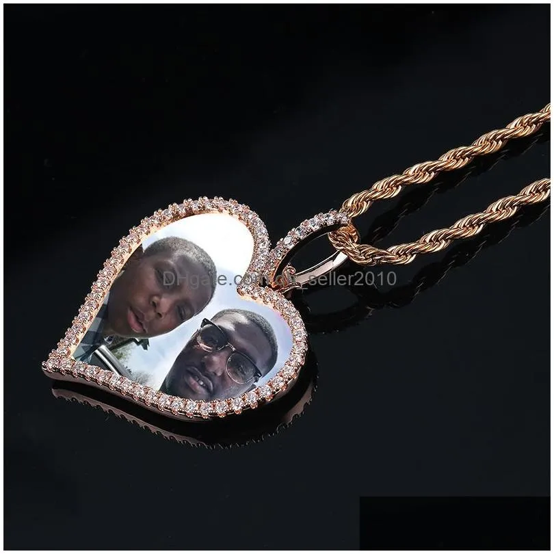 custom made photo memory medallions necklaces bling iced out heart pendant rope chains for men women hip hop personalized jewelry