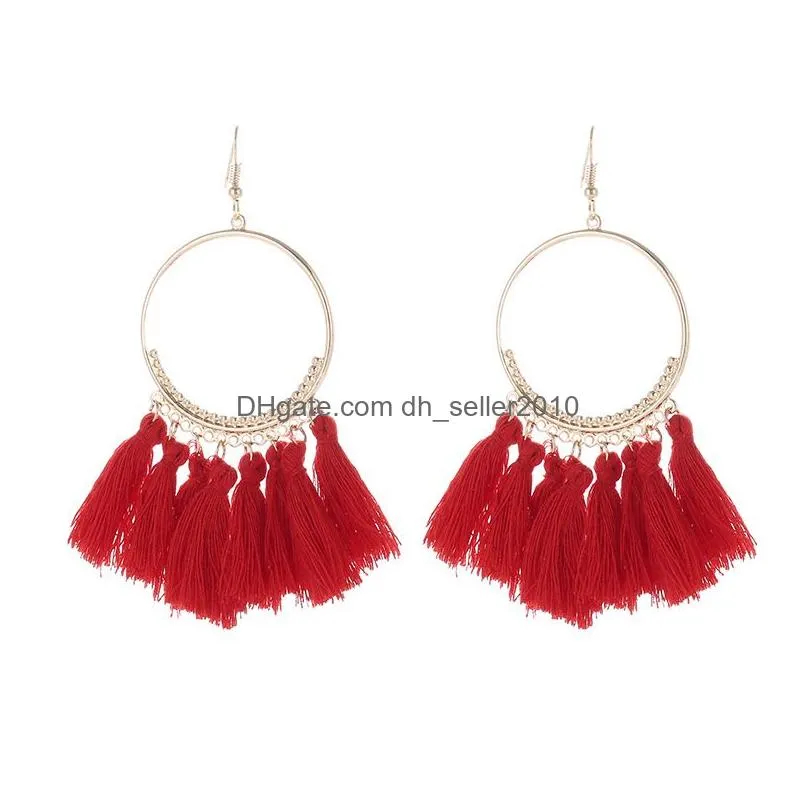 new ethnic fringe tassel dangle earrings for women bohemian large big hoop long statement drop earrings female fashion jewelry gift