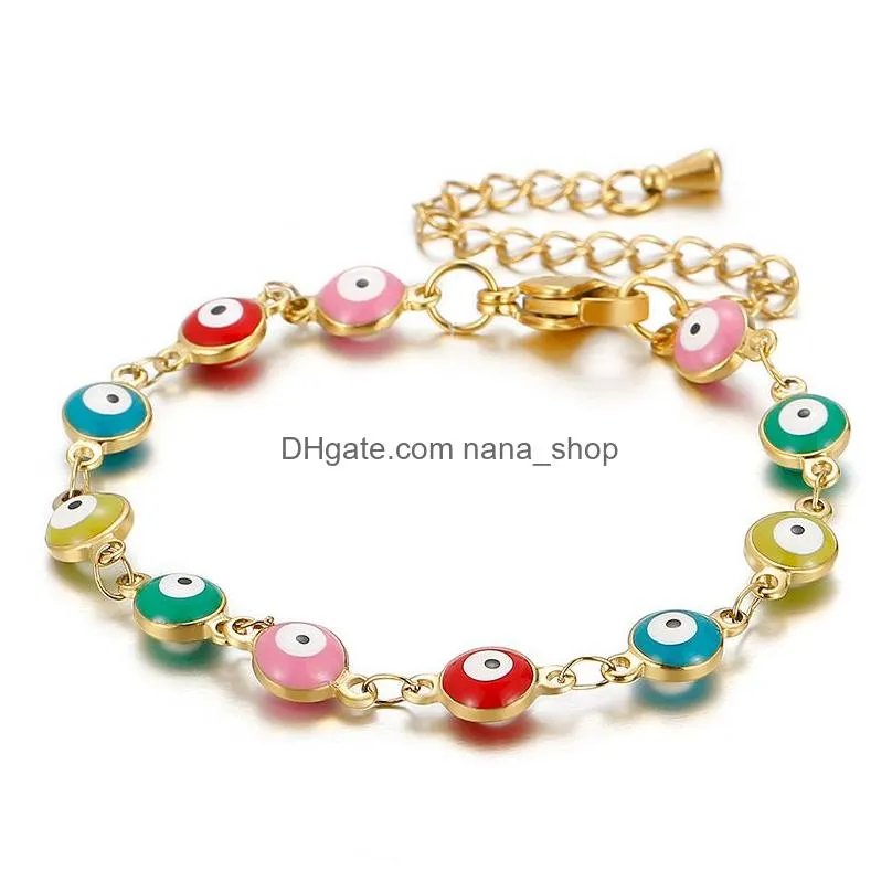 colorful evil eye beaded strands chain bracelet for women classic stainless steel wrap bangle female fashion jewelry gift