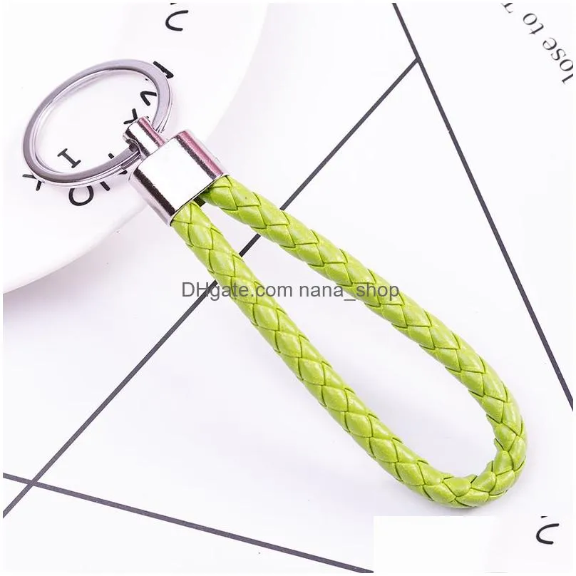 dhs braided pu leather rope keychain key rings fit circle car bag pendant key chains holder keyring diy fashion jewelry in bulk