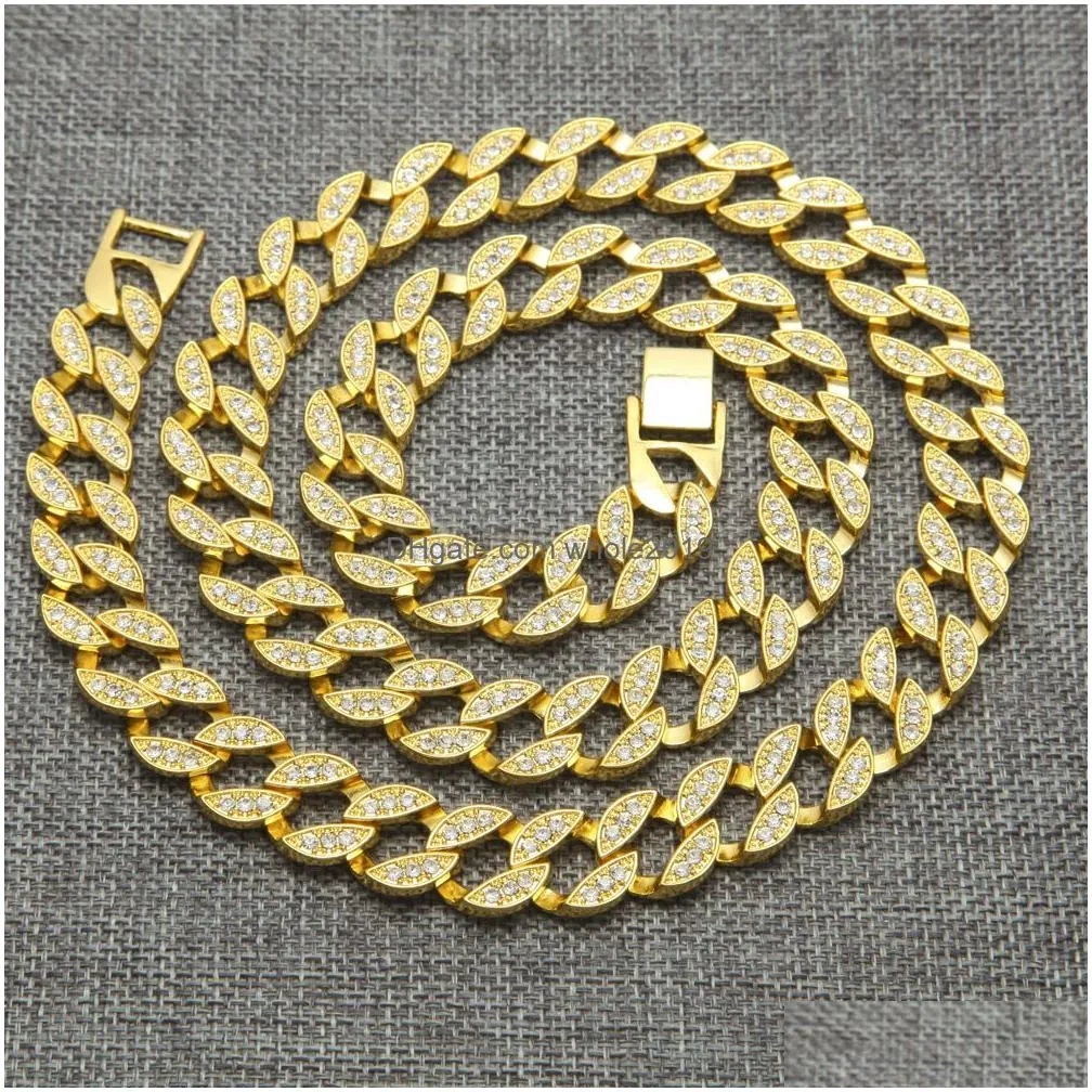 new  cuban link gold plated iced out white diamond chains long necklaces for mens hip hop jewelry hot sell