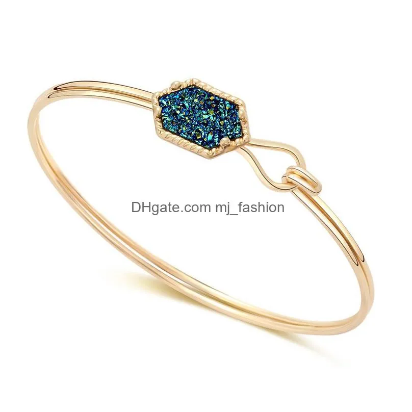 women druzy stone wire bangle for female designer natural stone charm gold silver bracelets 2019 fashion girls best jewelry gift