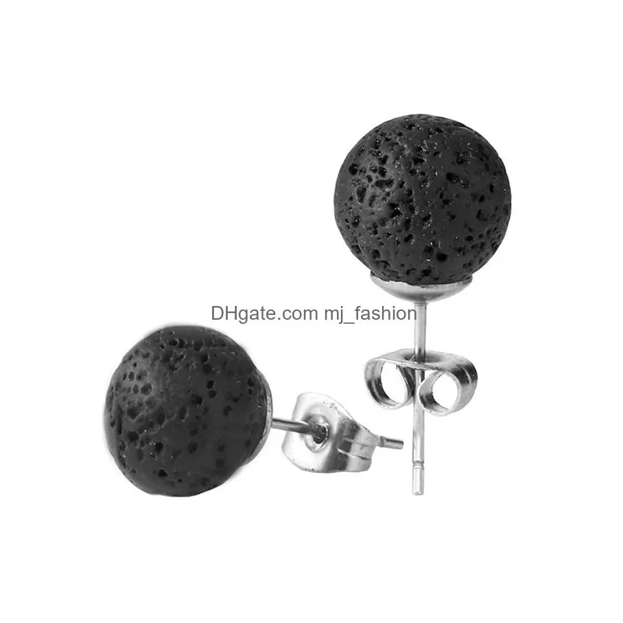 6mm 8mm 10mm lava  earrings  oil diffuser natural stone stainless steel ear pin for women fashion aromatherapy
