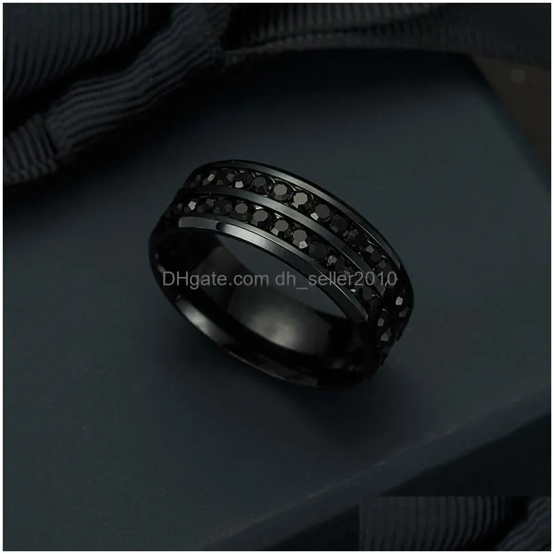 korean stainless steel rings 2 row  stones rhinestone diamond tennis wedding ring for women fashion jewelry