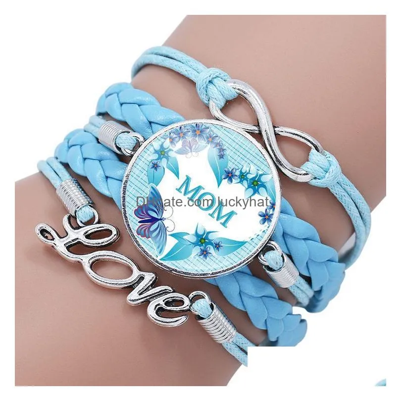 we love you mom infinity bracelet best mom ever glass cabochon charm braided leather rope wrap bangle for women mama mothers day