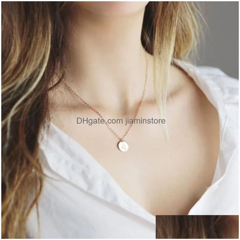 simple 12 zodiac sign pendant necklace for gold silver rose gold coin constellation charm chains fashion jewelry in bulk